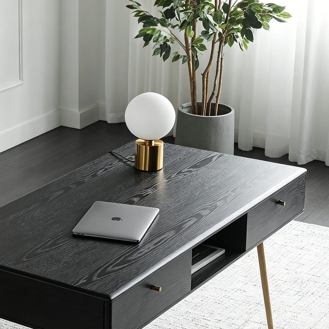 Kenneth Black Oak And Brass Office Desk