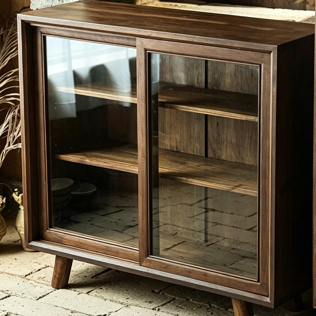 Dominic Walnut Glass-door Display Cabinet