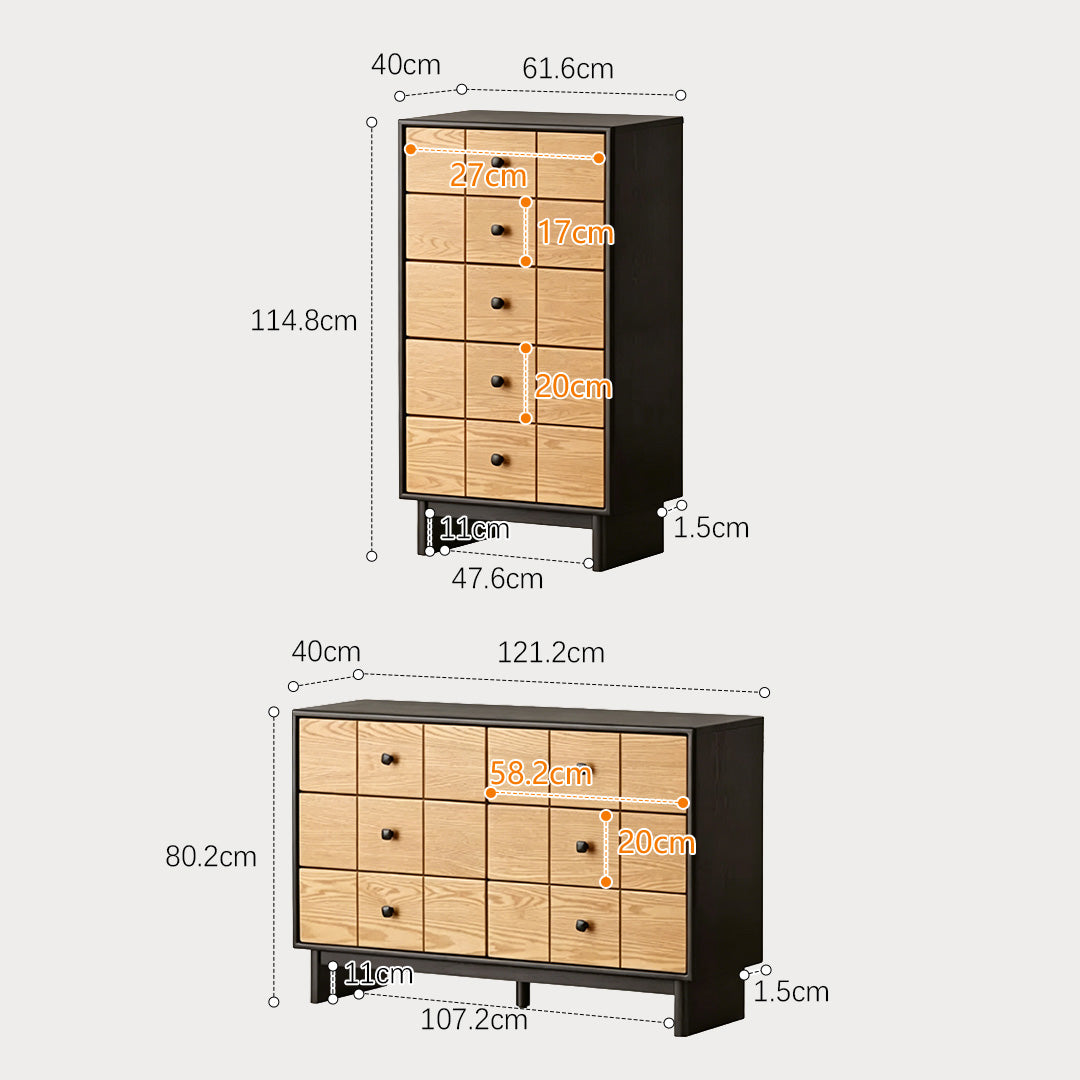 Cameron Natural Wood And Black Frame Storage Cabinet Set