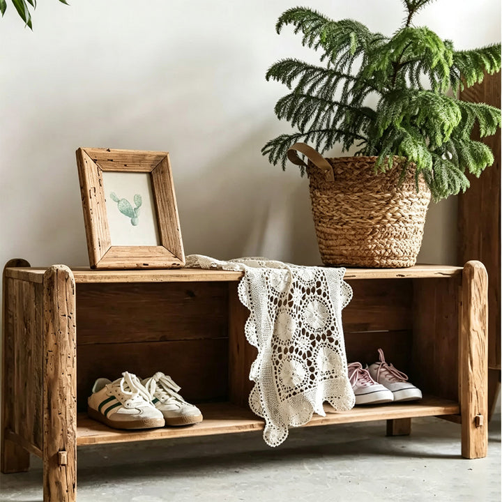Shoe Rustic Pine Shoe Storage Bench