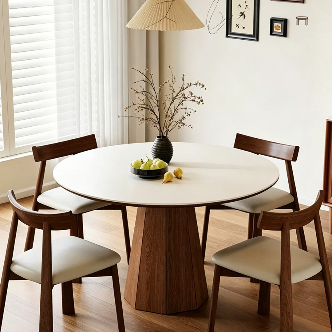 Keane Walnut Pedestal Round Dining Table With White Top