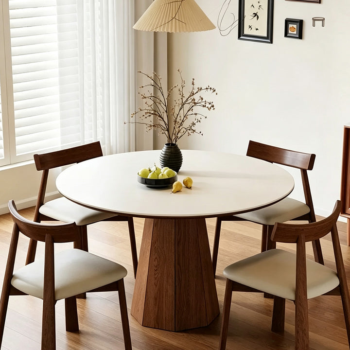Keane Walnut Pedestal Round Dining Table With White Top