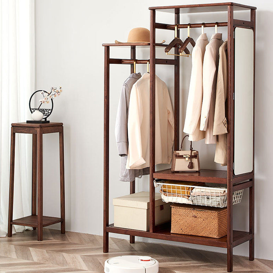 Astrid Walnut Wax Wood Hall Stand With Mirror