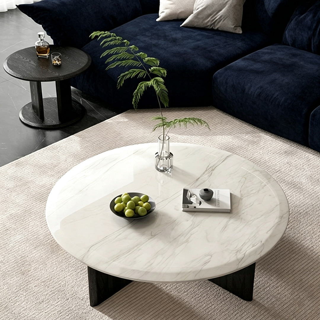 Fletcher Marble-effect White And Ebony Round Coffee Table