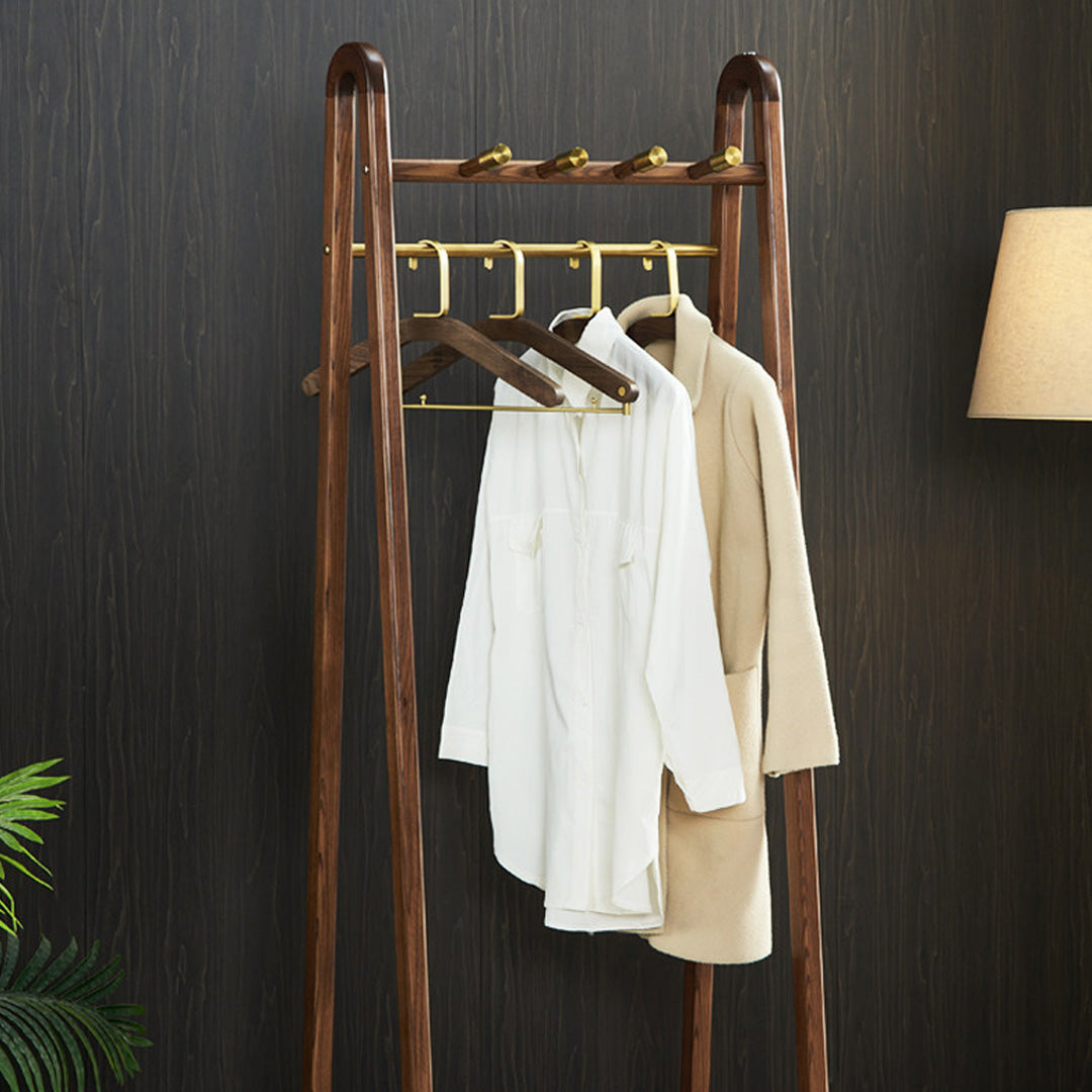Quentin Walnut And Brass Finish Standing Coat Rack