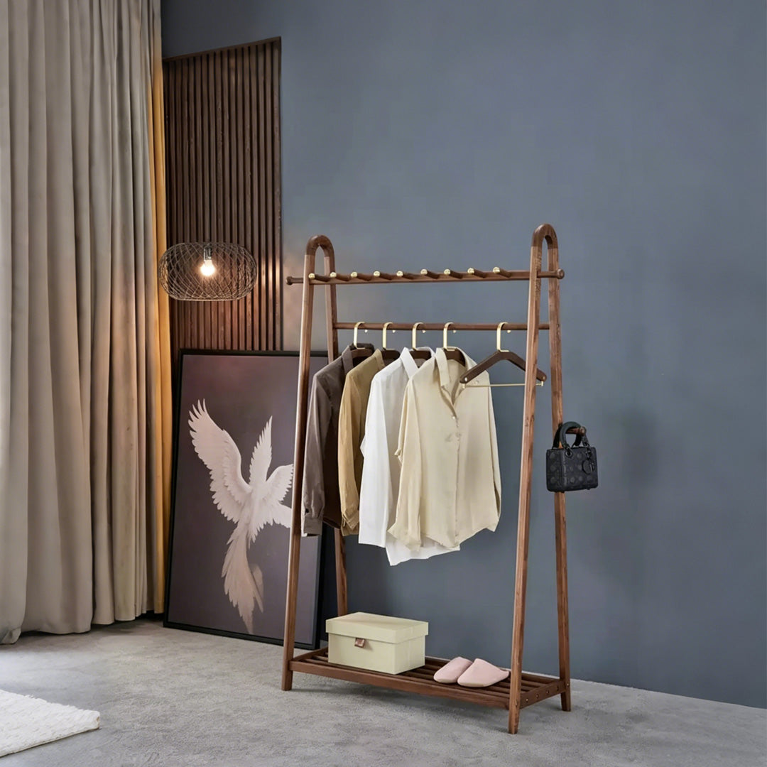Calvin Walnut Wood Freestanding Clothes Rack