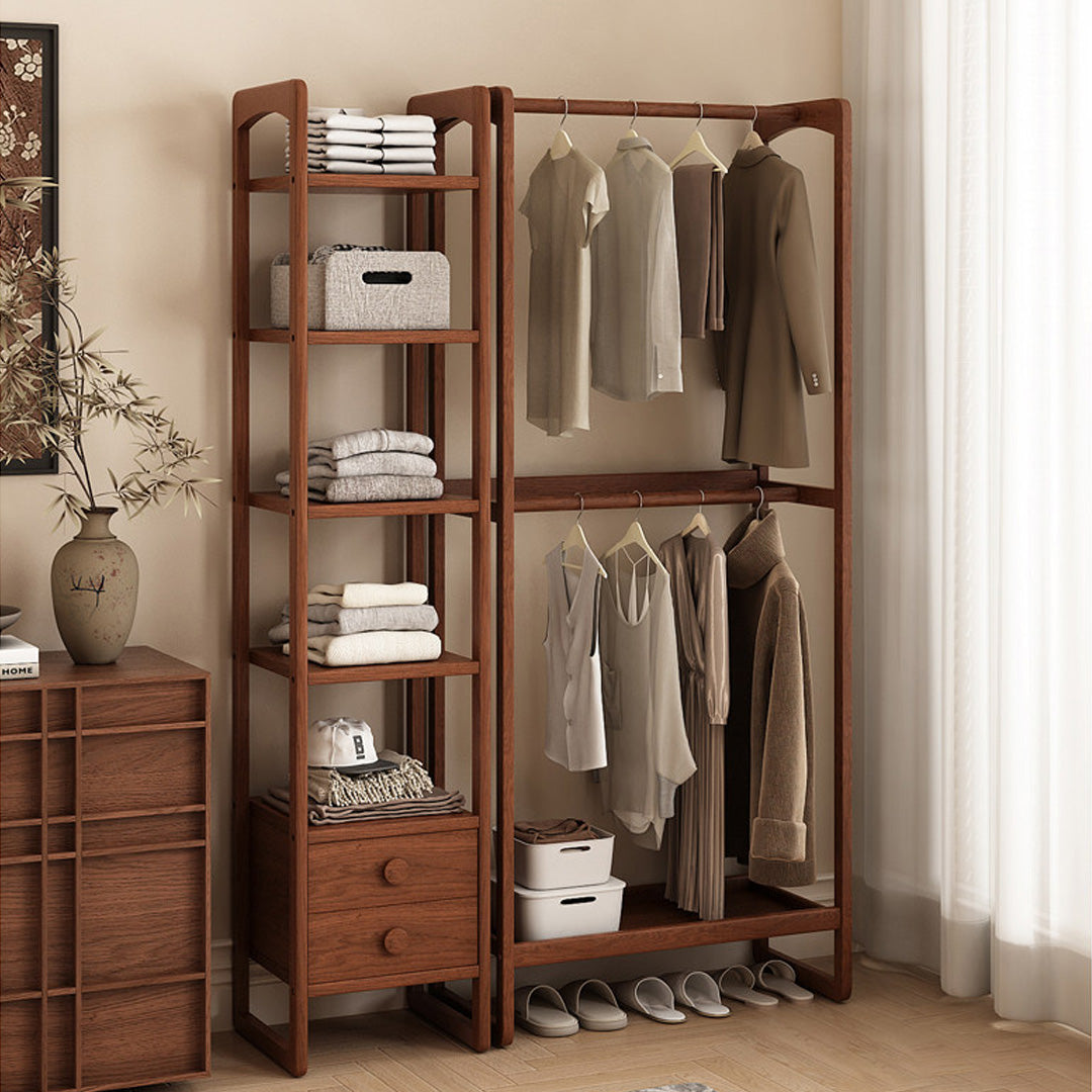 Svea Walnut Open Wardrobe With Shelves And Drawers