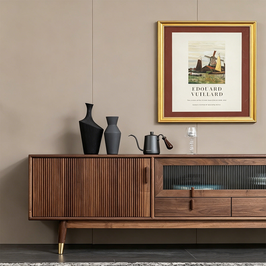 Sam Walnut Wood Sideboard With Ribbed Doors