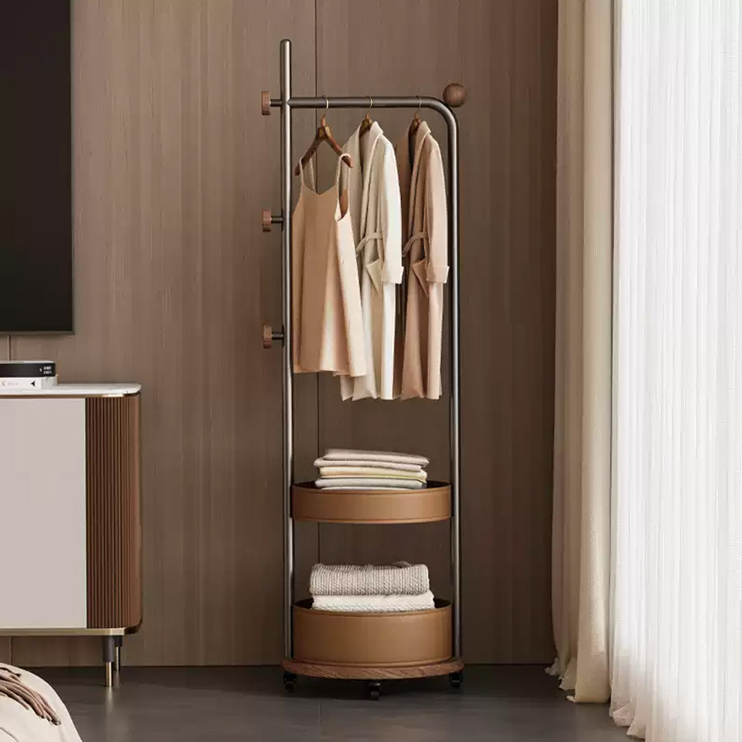 Garrett Matte Black Metal And Brown Circular Rack Stand