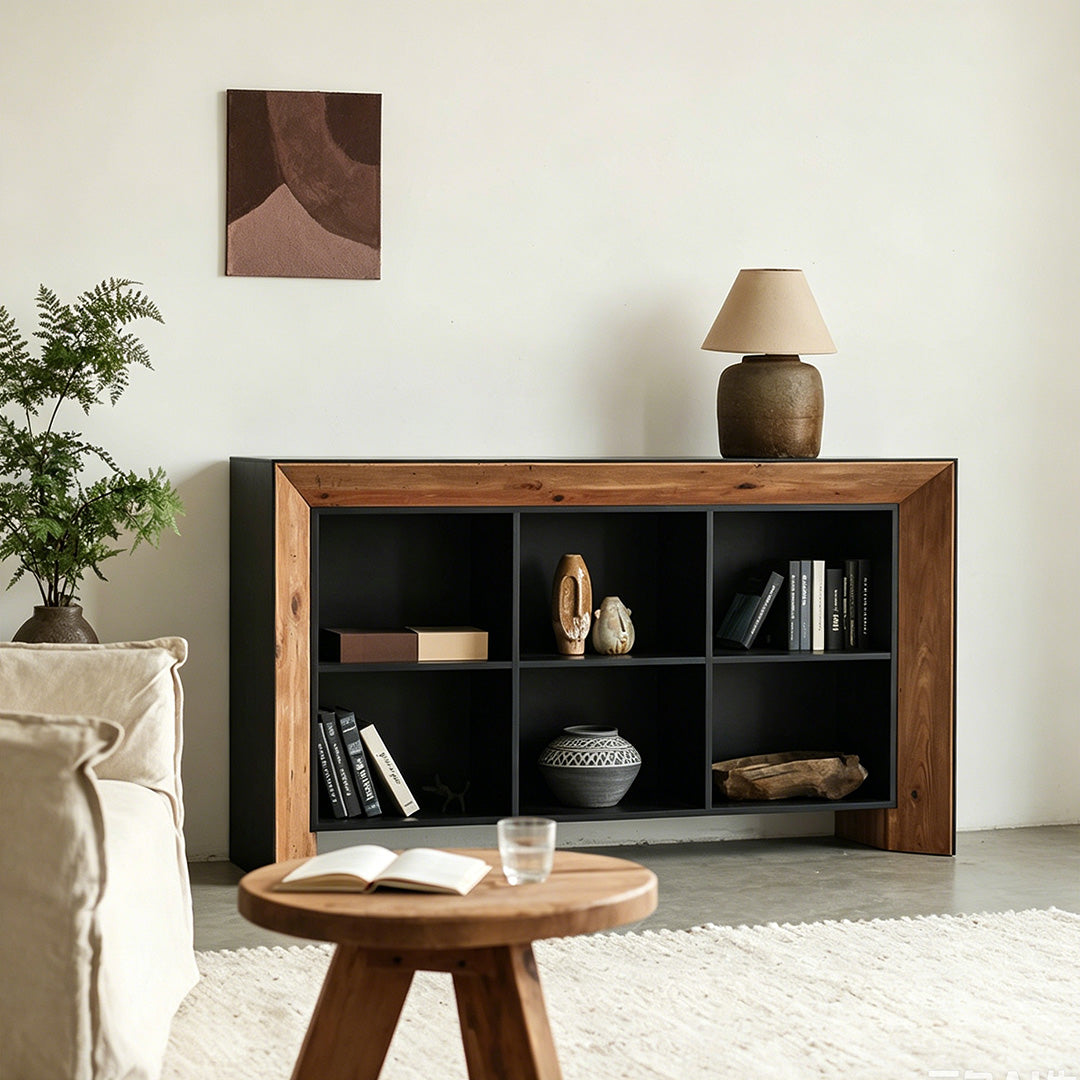 Nathan Black And Natural Wood Open Storage Sideboard