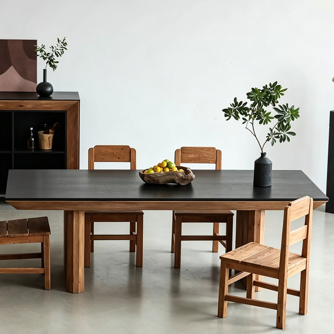 Hugh Natural Wood And Matte Black Dining Table