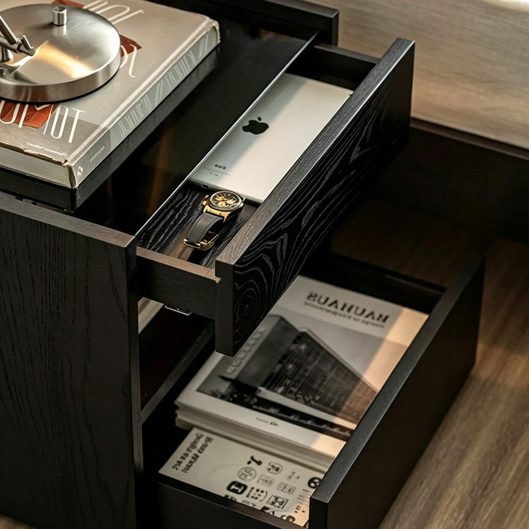 Foster Black Grain Wood Bedside Table