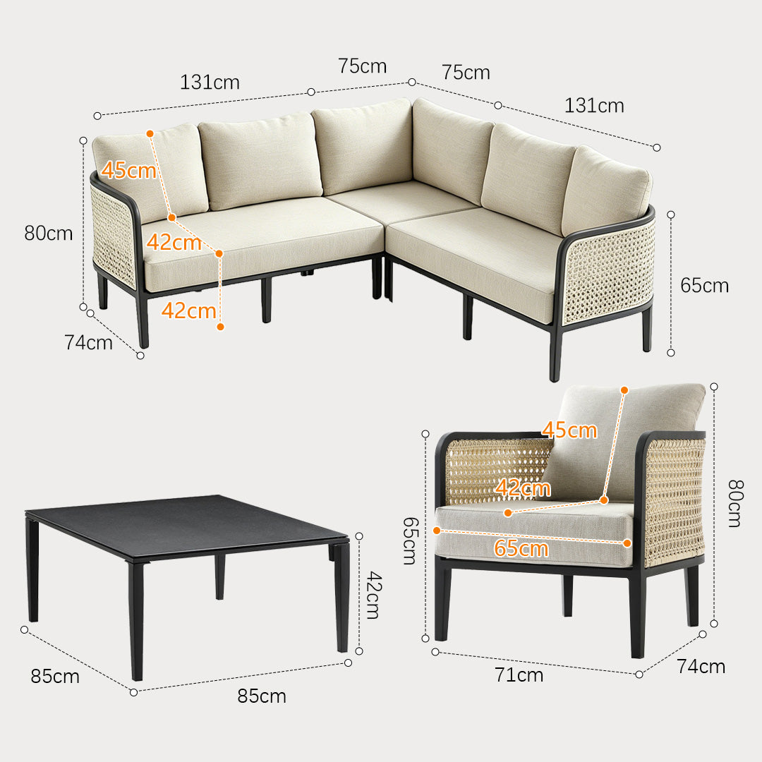 Oliver Natural Cane & Black Frame Corner Sofa Set