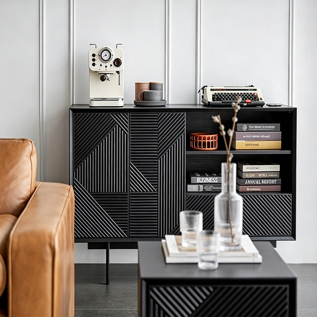 Piers Black Textured Wood Sideboard