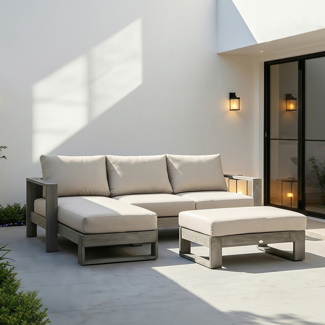 Alfie Silver Uv-resistant Fabric Outdoor Sectional Sofa With Ottoman