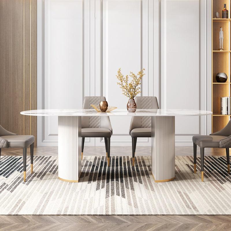 Costanza Dining Table, Sintered Stone, White with extendable oak dining table