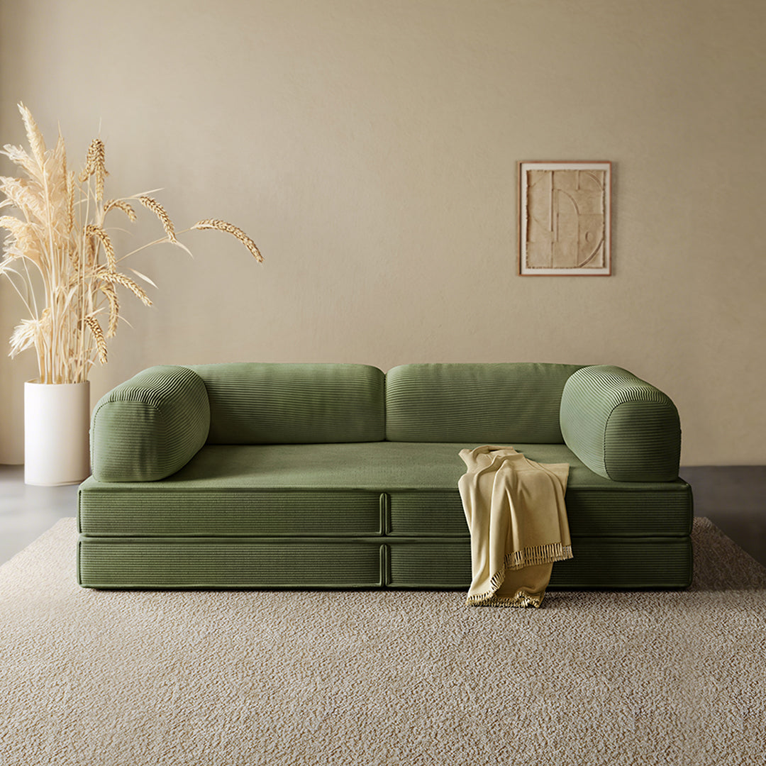 Van Buren Foldable Lazy Sofa Bed, Corduroy in a lifestyle setting with two-seater sofa bed