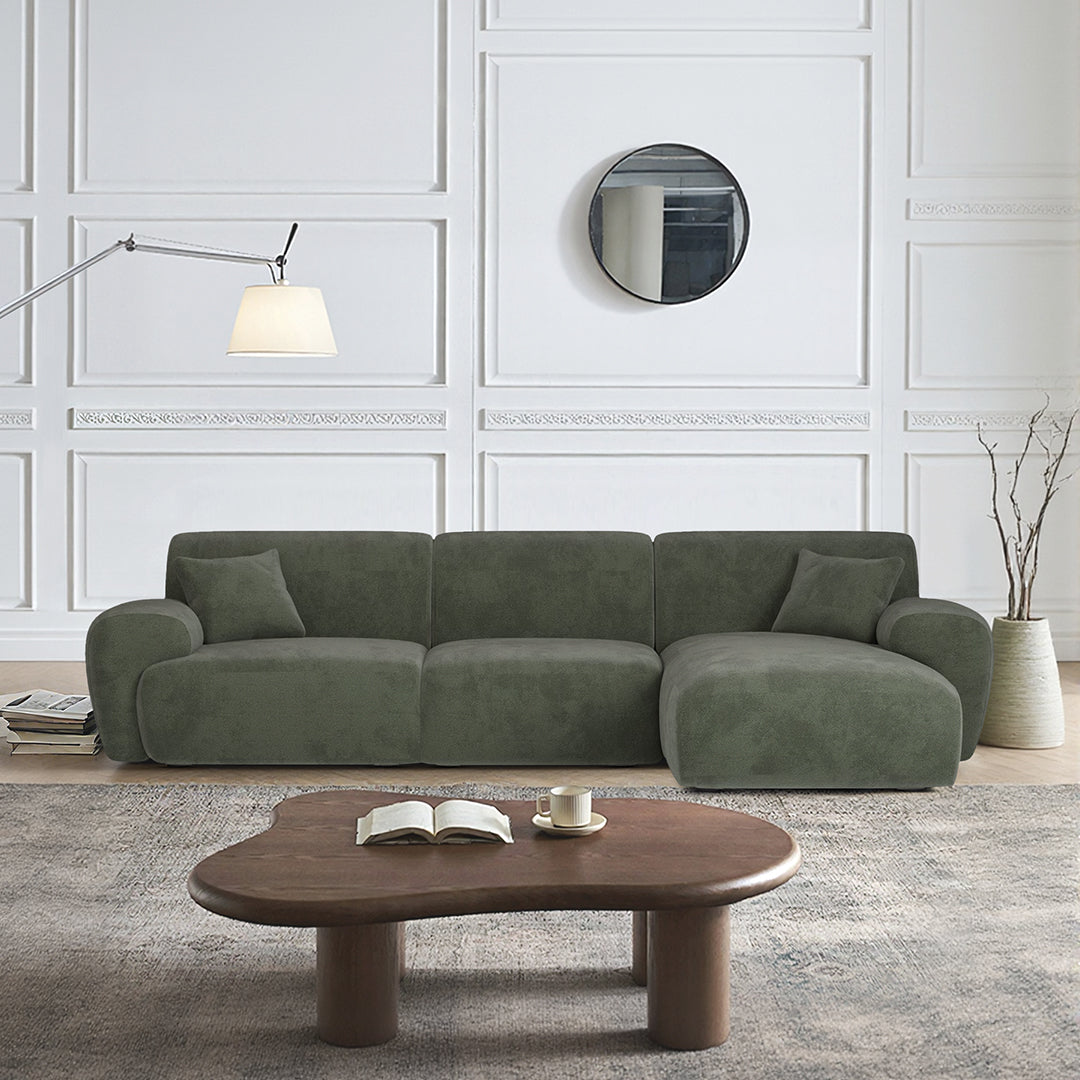 Khatri Three Seater Corner Sofa, Chenille, side view of chenille fabric corner sofa