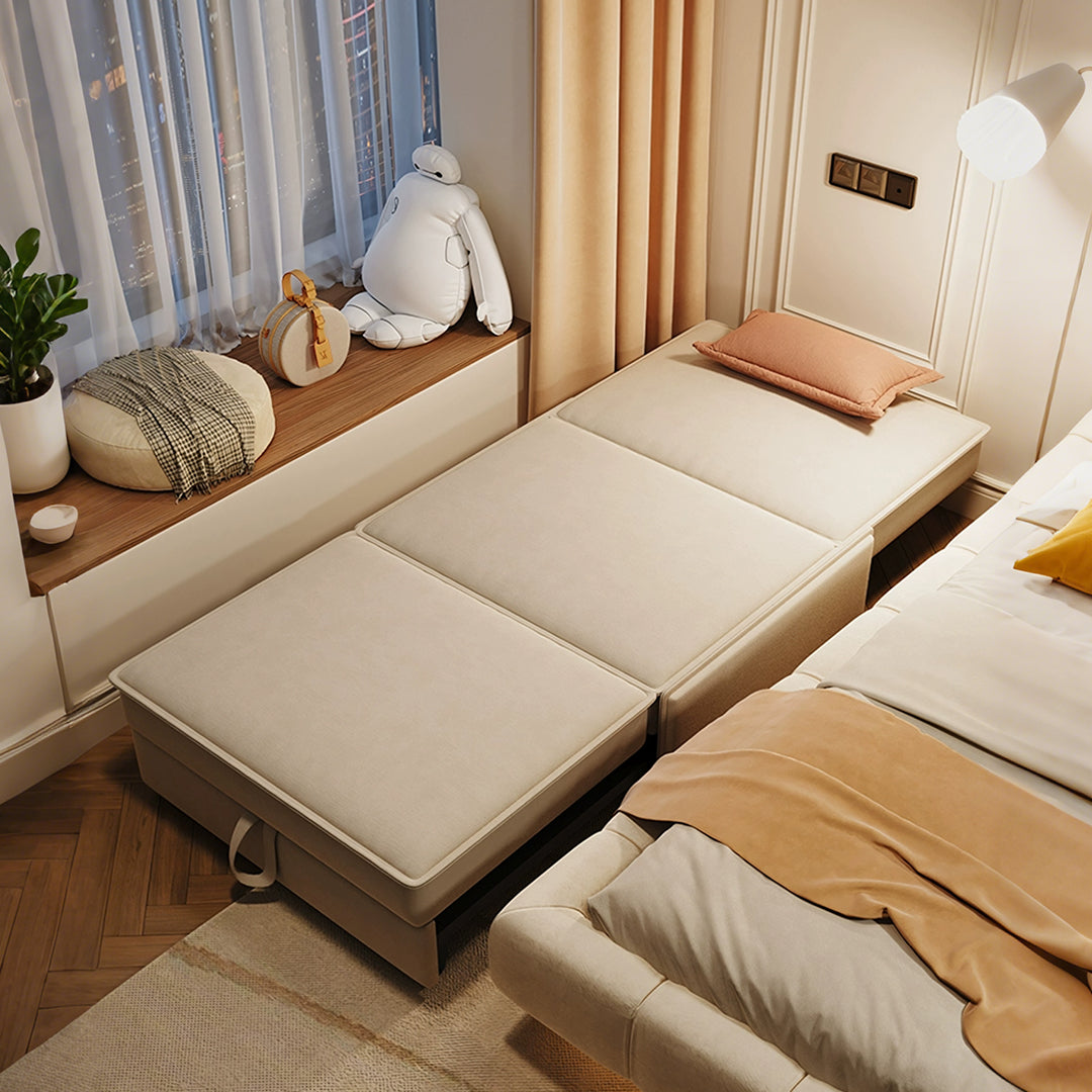 Haseeb Single Seater Sofa Bed, Two Seater Sofa Bed, Chenille, side view of sofa bed beige