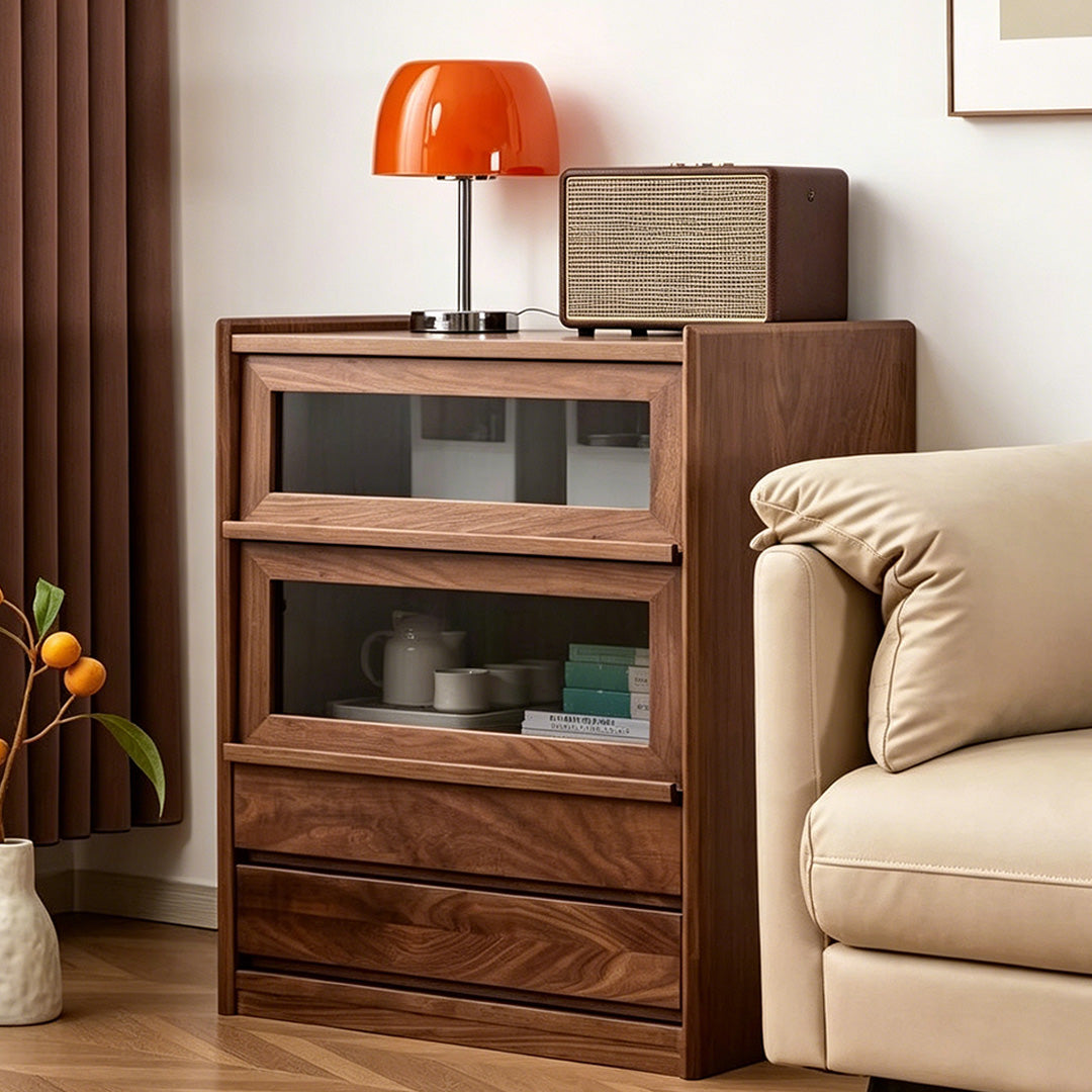 Hugo Walnut Glass-front Side Cabinet