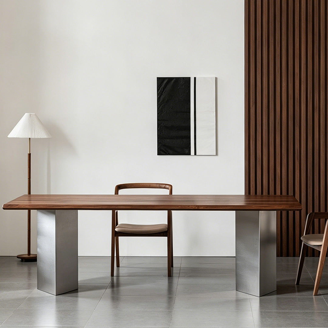 Rhys Walnut Dining Table With Metal Pedestal Base