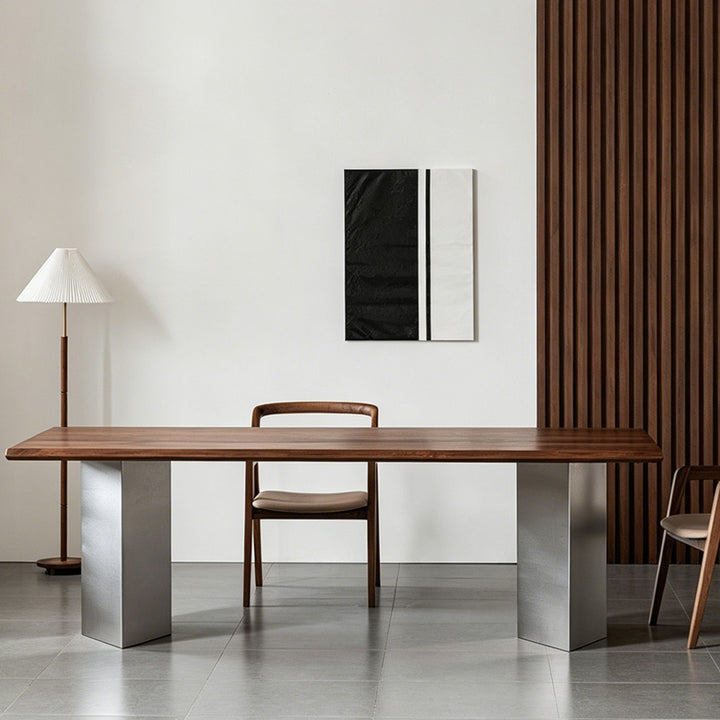 Rhys Walnut Dining Table With Metal Pedestal Base