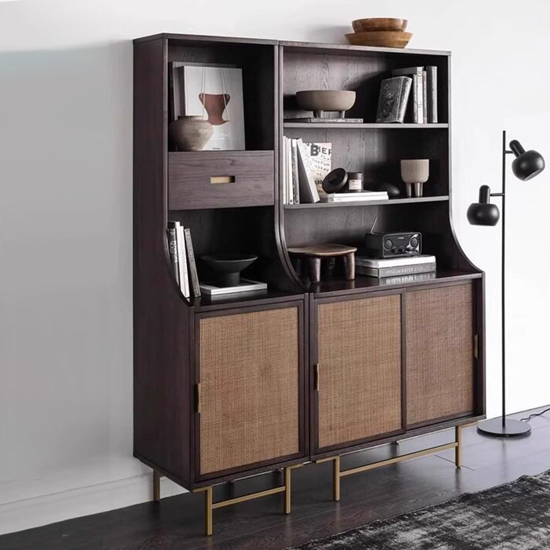 Owen Dark Wood And Woven Cane Storage Cabinet
