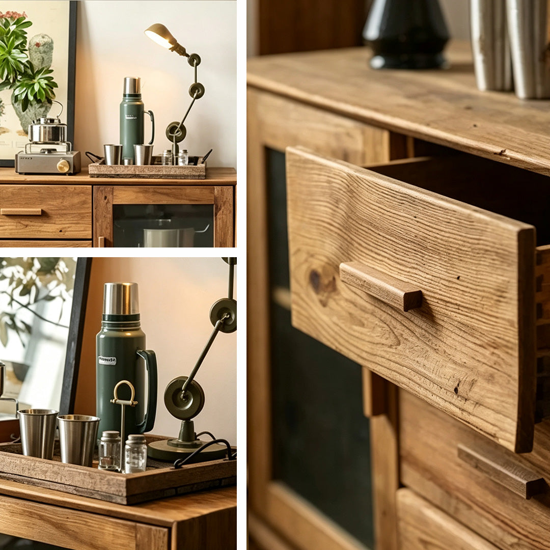 Jake Natural Wood Sideboard With Glass Doors And Drawers