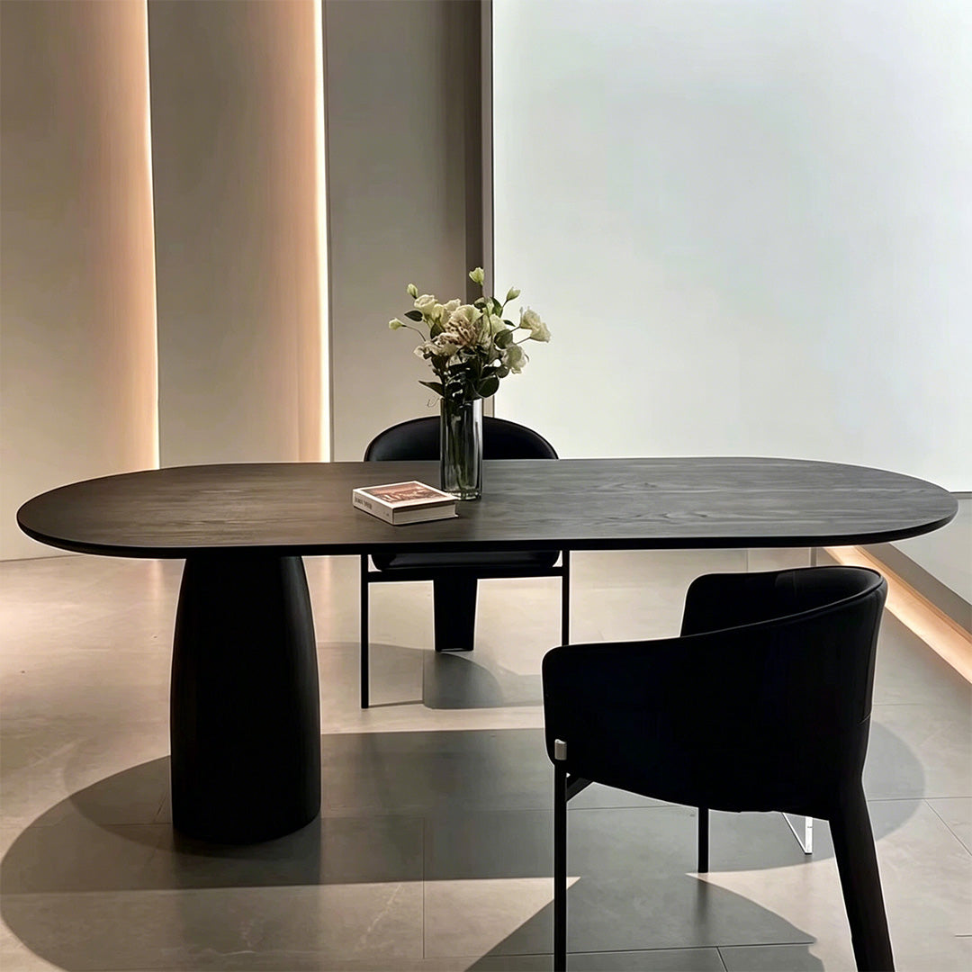 Dallas Black Wood And Glass Oval Dining Table