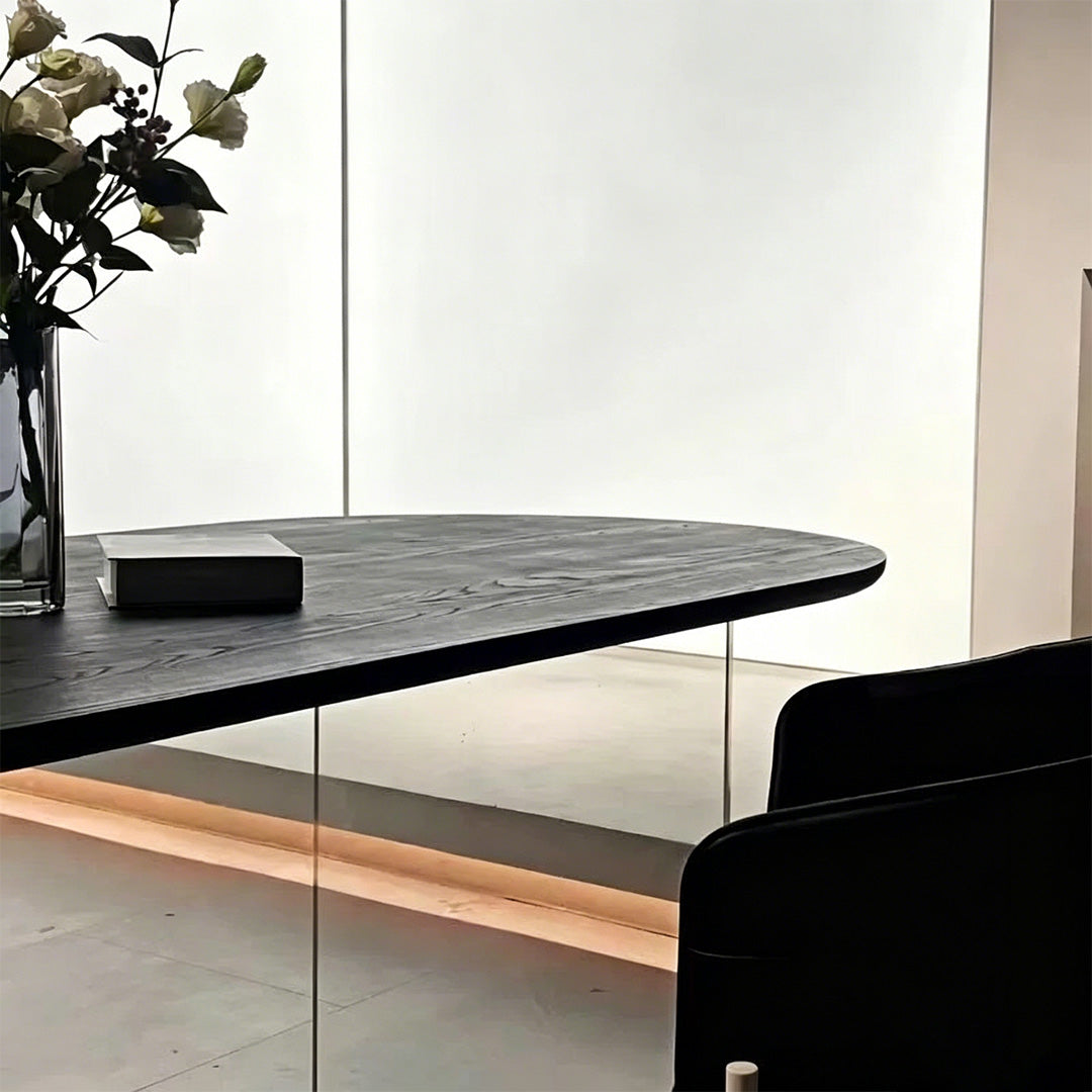 Dallas Black Wood And Glass Oval Dining Table
