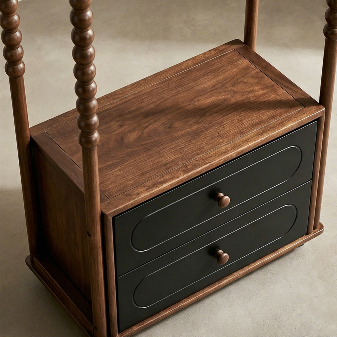 Pauline Walnut Finish Spindle Hall Tree With Drawers