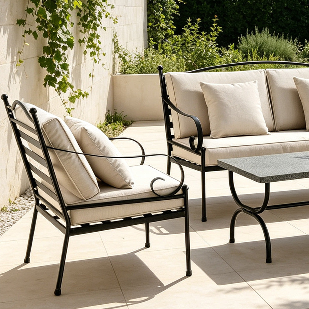 Preston Black & Beige Linen Outdoor Sofa Set