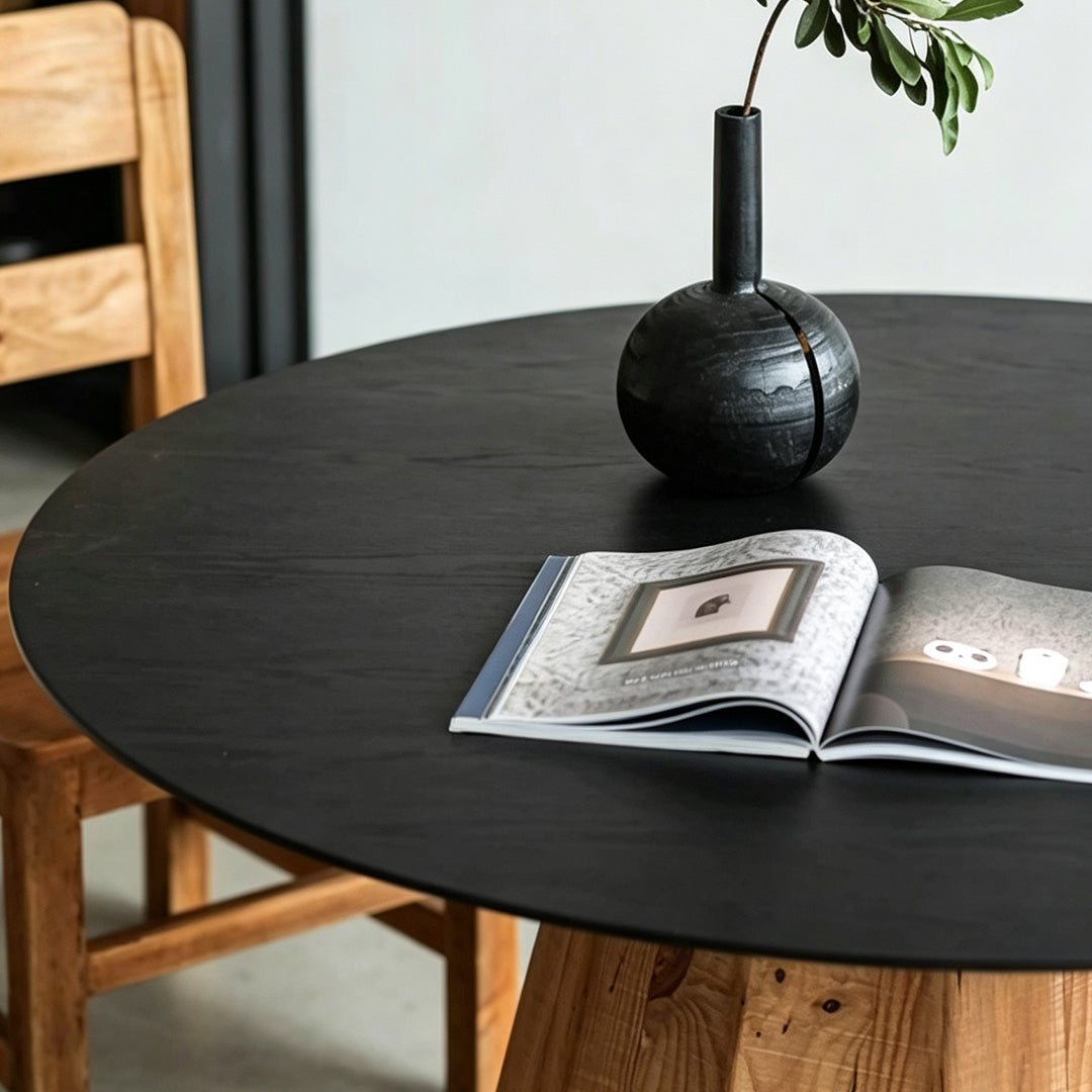 Gordon Natural Wood Base Black Round Dining Table
