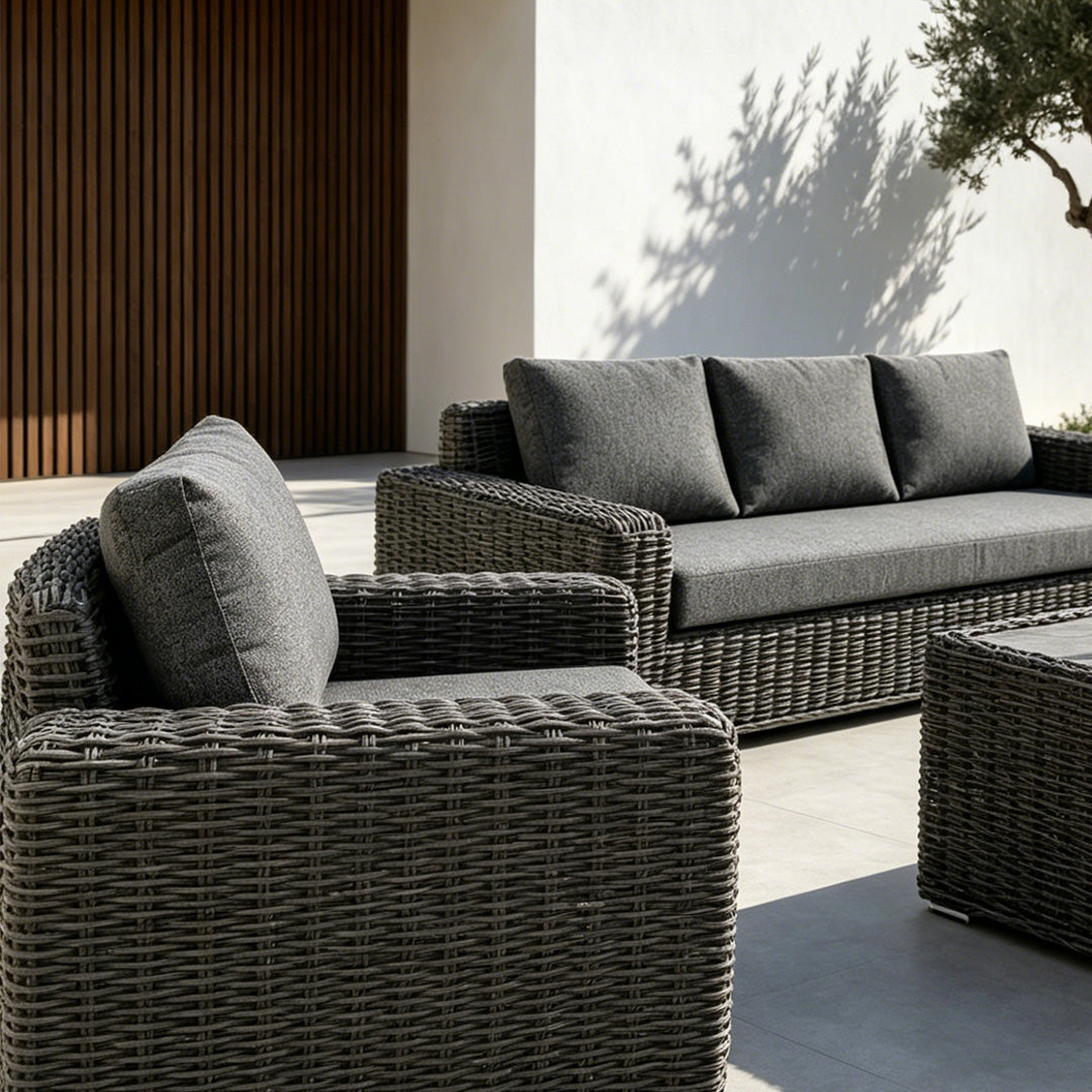 Oscar Grey Wicker Outdoor Fire Pit Sofa Set