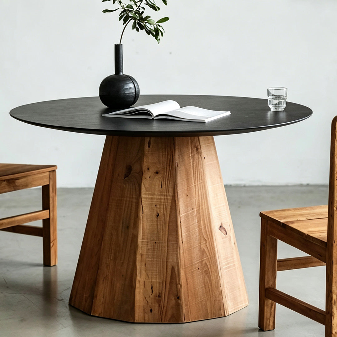 Gordon Natural Wood Base Black Round Dining Table