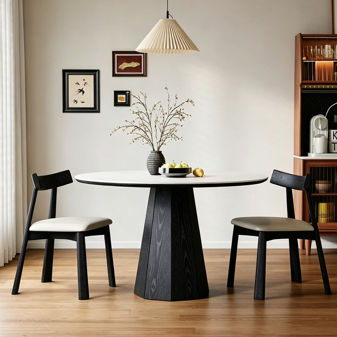 Jenson Black Wood And Light Cream Round Dining Table