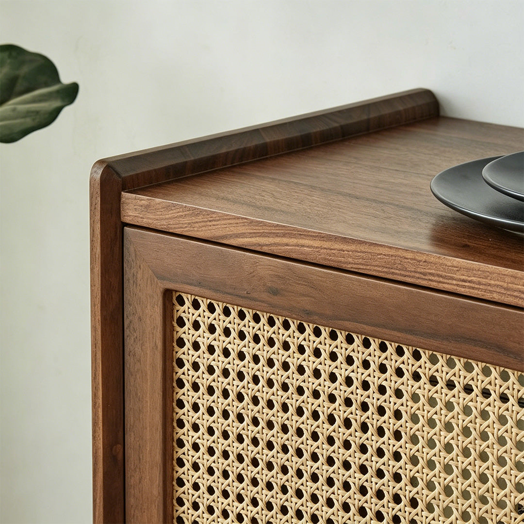 Joshua Walnut Rattan Side Cabinet