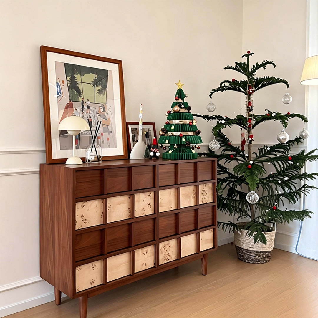 Jasper Walnut Wood Sideboard With Patterned Front Panels