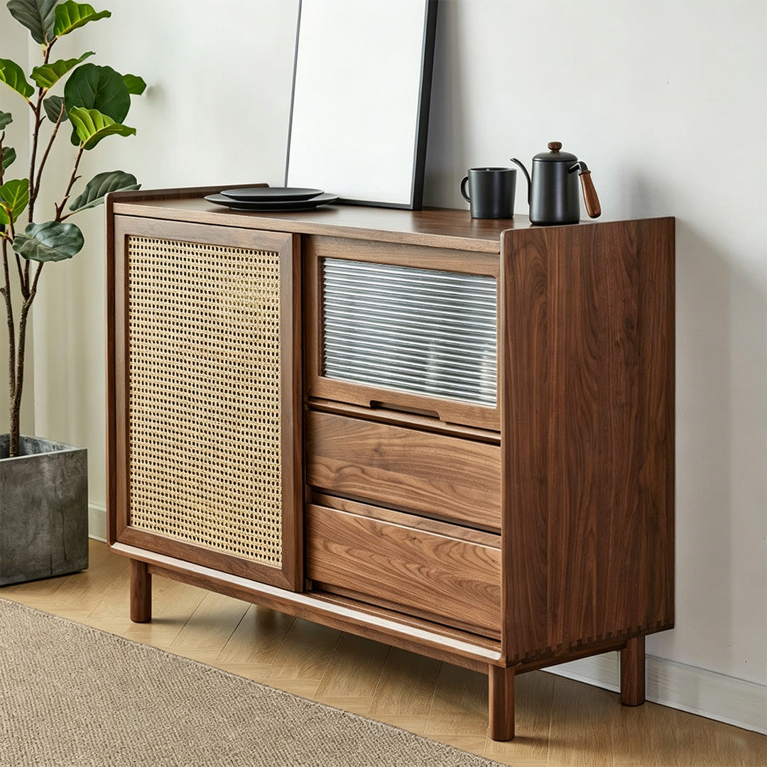 Joshua Walnut Rattan Side Cabinet