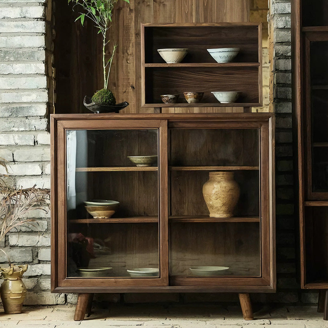 Dominic Walnut Glass-door Display Cabinet
