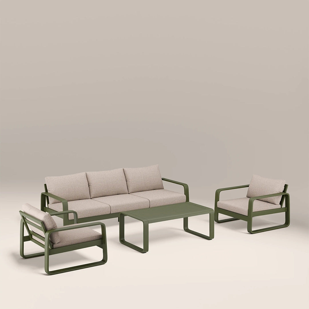 Laurel Olive Green Outdoor Sofa Set With Beige Cushions