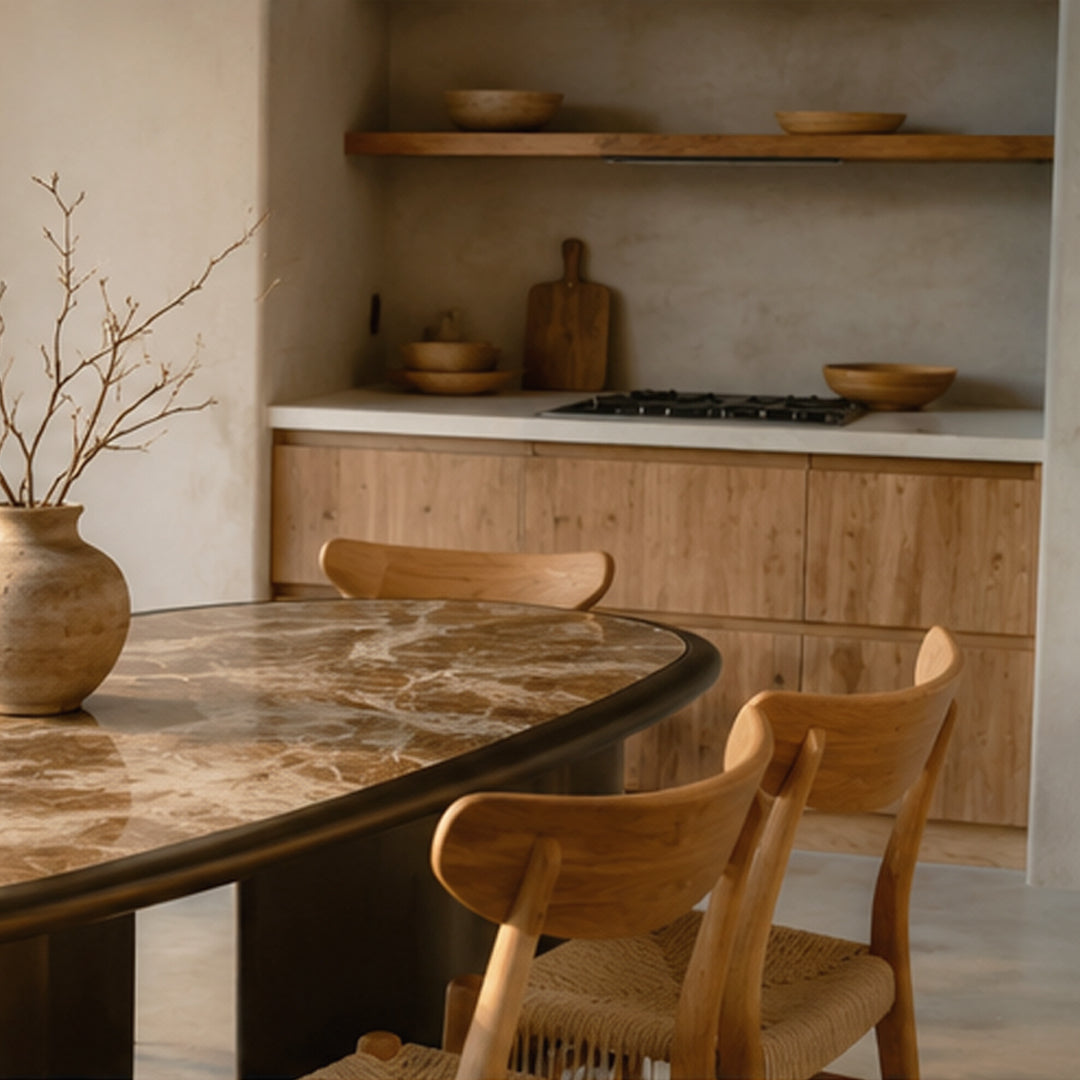 Brune Brown Marble Top Dining Table