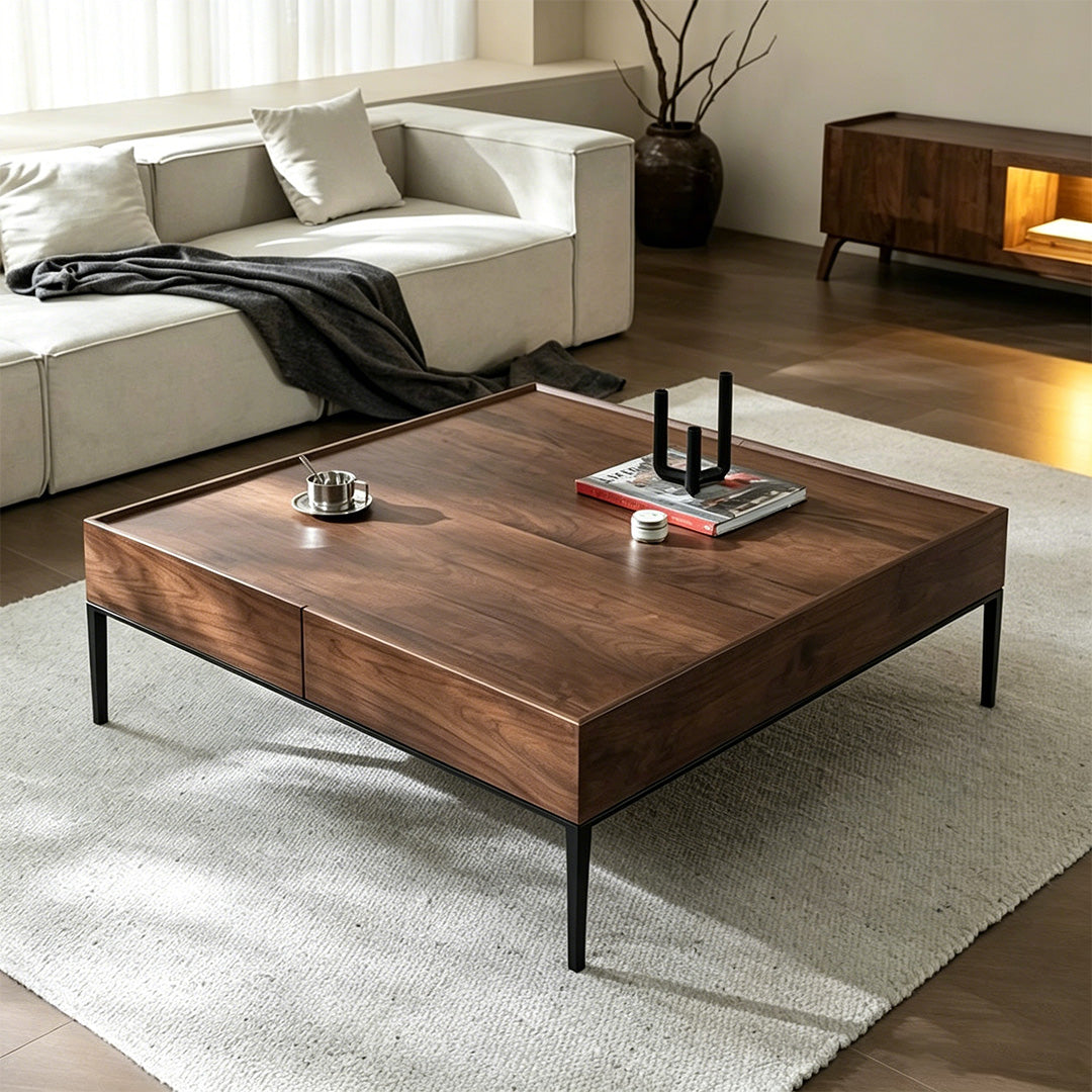 Jesse Walnut Veneer Coffee Table With Black Metal Legs