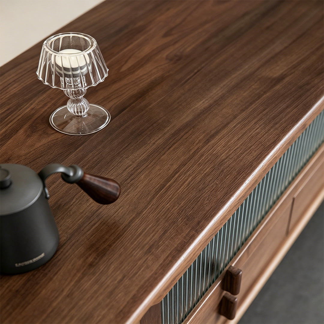 Sam Walnut Wood Sideboard With Ribbed Doors