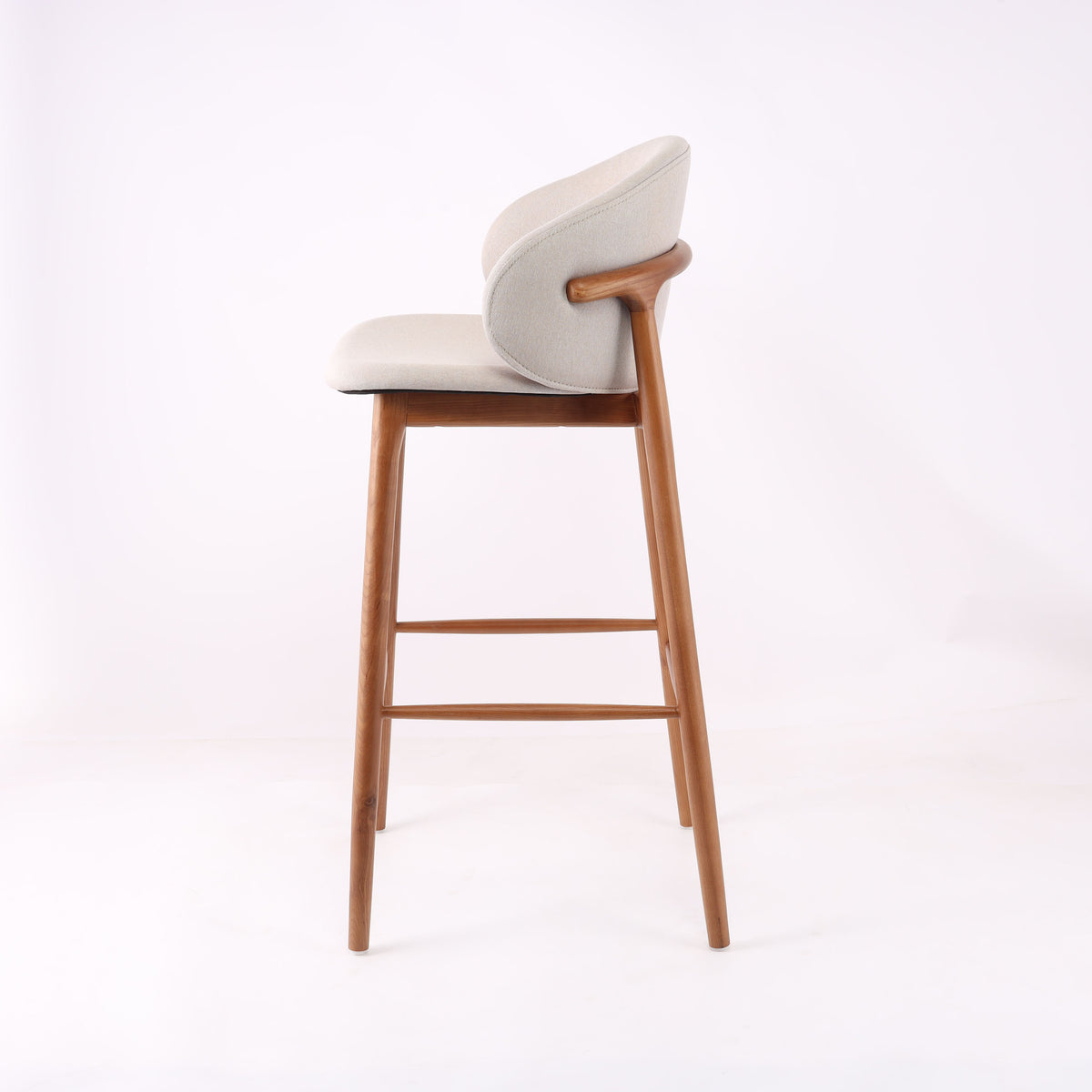Modern Luxury Furniture Wooden Nordic Bar Stool High Chair Wood Counter Set Wood Fabric Kitchen Restaurant Cafe