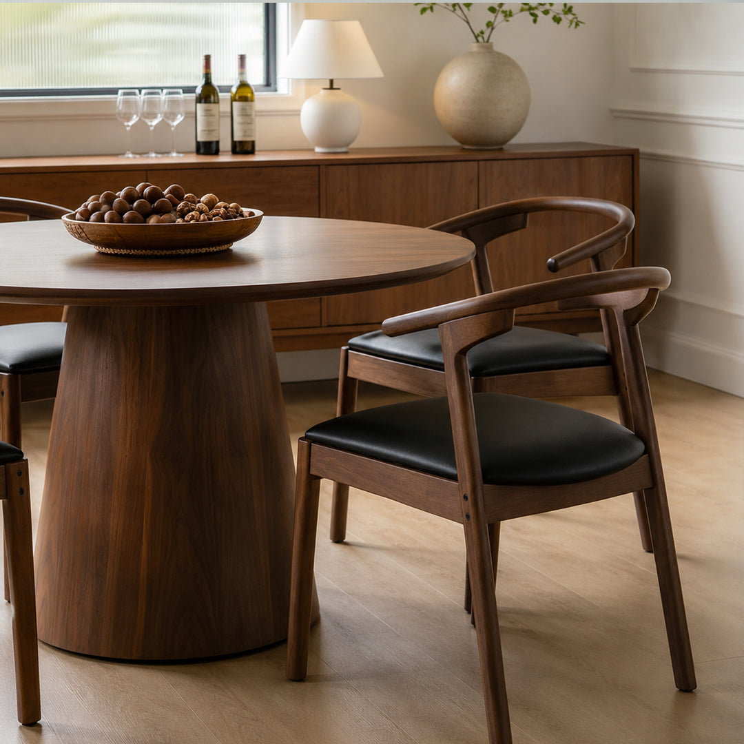 Bjorn Walnut Finish Dining Chair With Black Seat Cushion