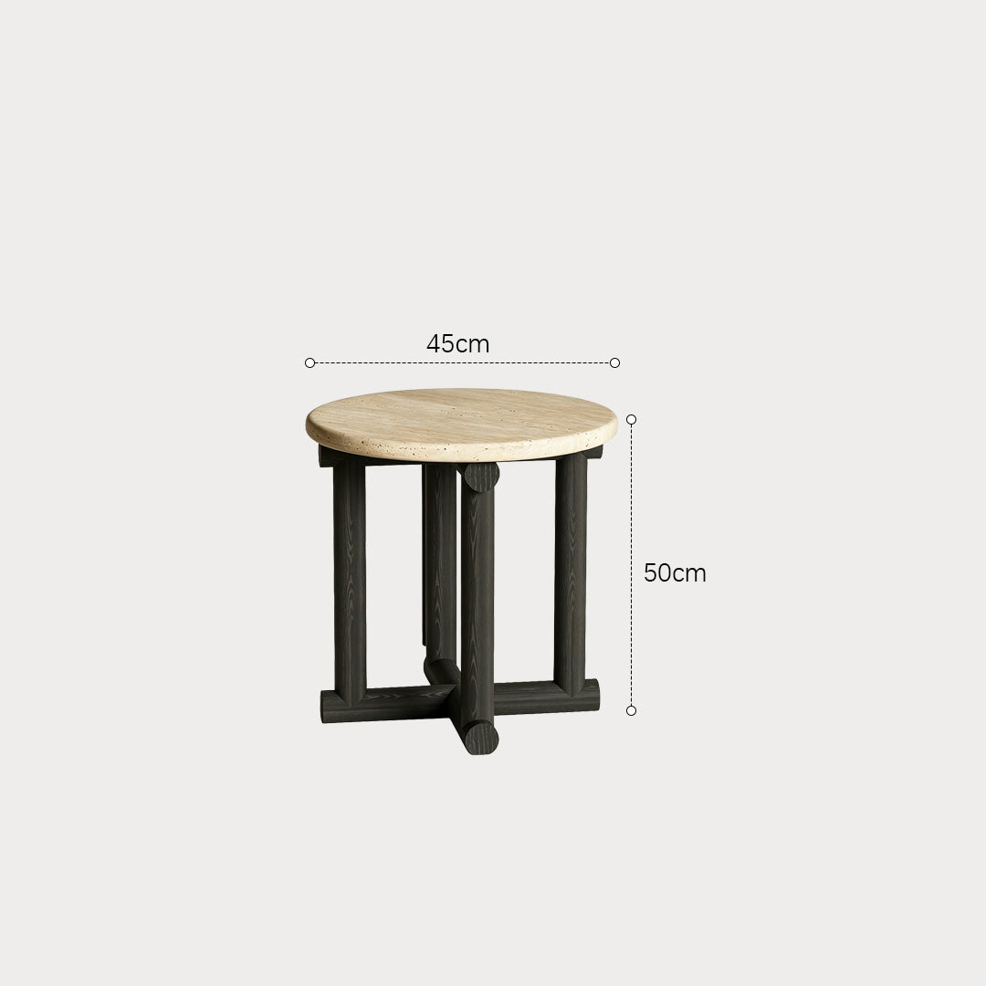 Drake Travertine And Ebony Round Side Table