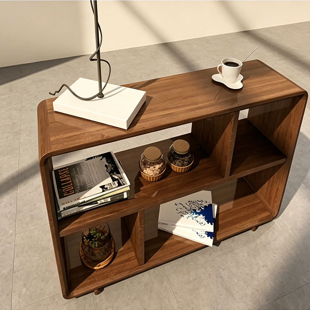 Harrington Walnut Wood Open Storage Console Table
