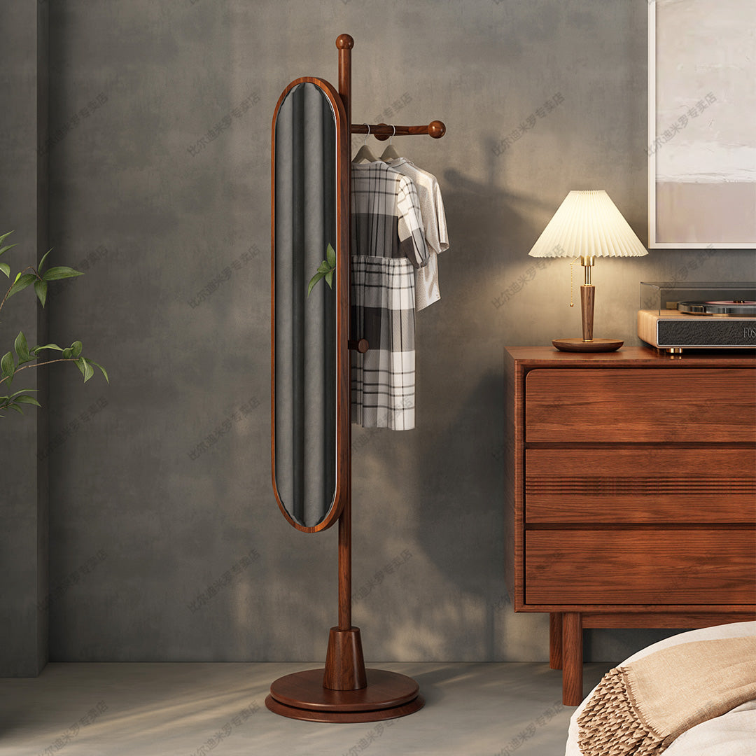 Sigurd Walnut Finish Standing Mirror With Coat Rack