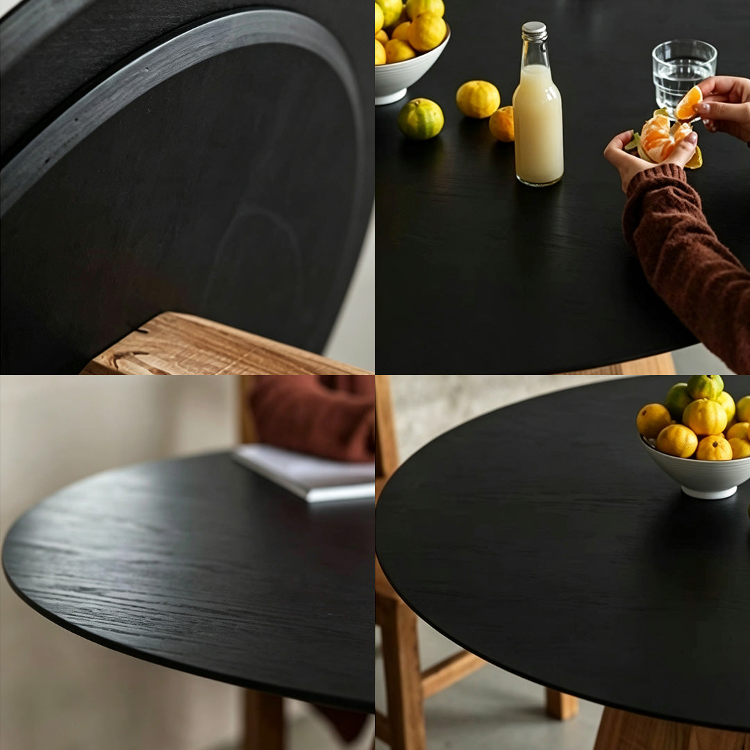 Gordon Natural Wood Base Black Round Dining Table